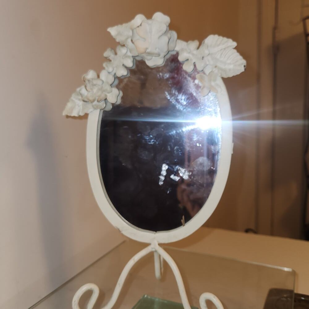 Vintage Sicura Metal cottage core Grandma Core Oval Free Standing mirror